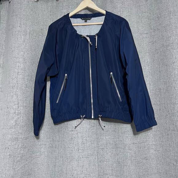 Athleta Bomber Chill Jacket Women‎ Large Navy Blue Zip Up Scoop Neck Athleisure - Picture 1 of 7